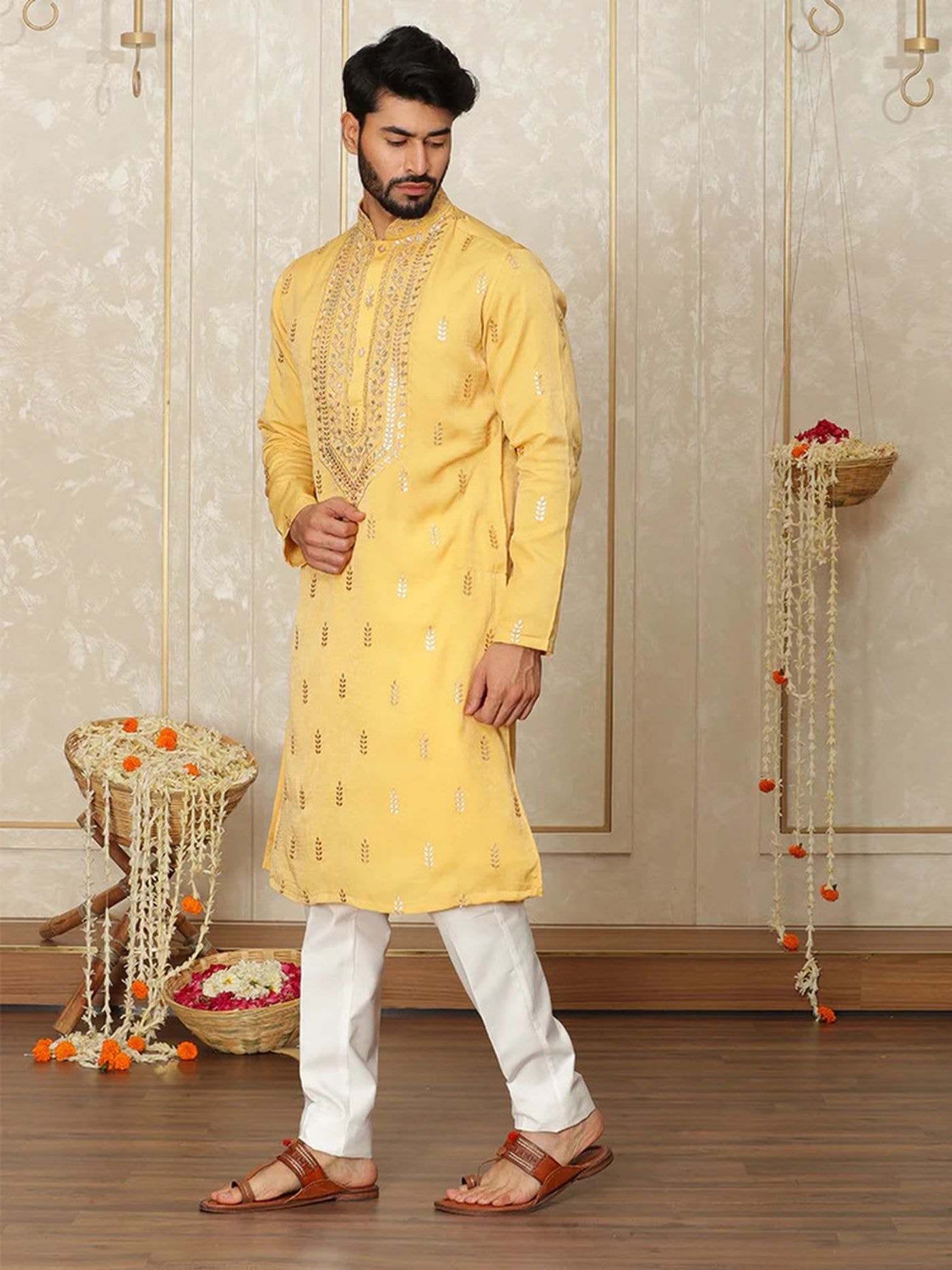 Saffron Embroidered Kurta Set